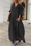 Casual V Neck Long Sleeve Buttons Vacation Long Loose Vacation Maxi Shirts Dress