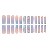 Casual  3D Butterfly And Flower Designs French Tip Press On Nails Long Square Fake Nails Blue Gradient Glue On Nails