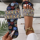 Casual Daily Rhinestone Decor Oversized Slippery Outdoor Sandals With Soft Bottom And Flat Soles Open Toe Sandals