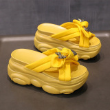 Casual Summer Bow High-Heeled Sponge Cake Net Red Sandals and Slippers Round Out Door Wedges Shoes
