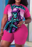 Casual Skull Head Print O Neck Short Sleeve Oversize T-shirt And Shorts Two Pieces Shorts Sets