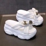 Casual Summer Bow High-Heeled Sponge Cake Net Red Sandals and Slippers Round Out Door Wedges Shoes