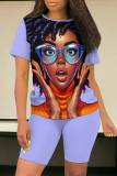 Casual Figure Print Basic O Neck Short Sleeve Oversize T-shirt And Shorts Two Pieces Shorts Sets