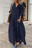 Casual V Neck Long Sleeve Buttons Vacation Long Loose Vacation Maxi Shirts Dress