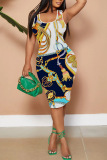 Casual Graphics Print Sleevless U Neck Vest Bodycon Midi Tank Dresses