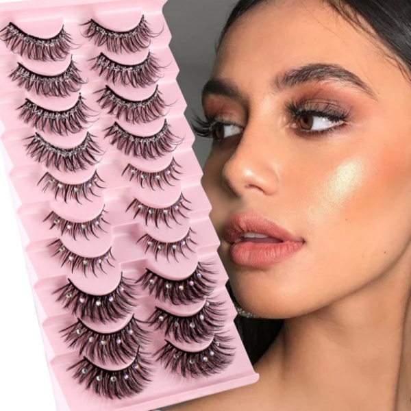 Casual Rhinestone Decor Curly Thick Simulation Natural False Eyelashes