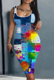 Casual O Neck Sleeveless Ruffle Hem Bodycon Birthday Party Midi Dress