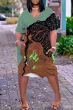 Casual Figure Print Basic V Neck Short Sleeve Plus Size T-shirt Midi Dresses