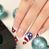 Casual Medium Press On Nails Almond Fake Nails Pink Ombre False Nails With White Stars Designs