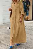 Casual V Neck Long Sleeve Buttons Vacation Long Loose Vacation Maxi Shirts Dress