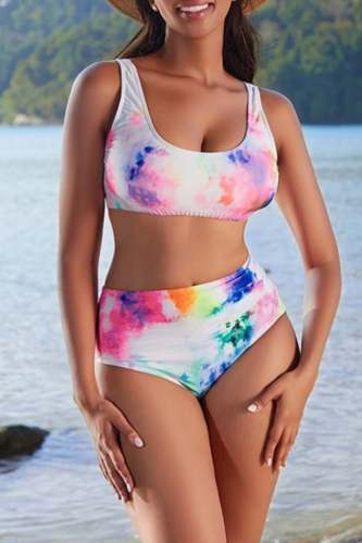 Sexy Tie Dye Print Backless Bikini Sets Beach Vacation Swimwears (With Paddings)