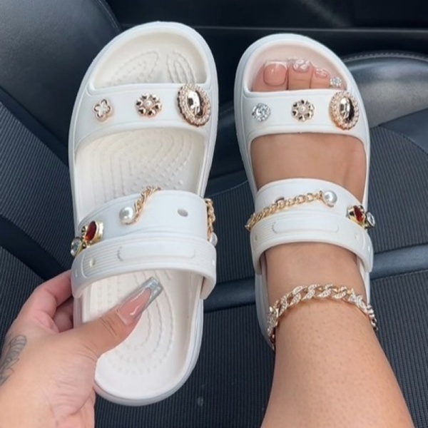 Casual Daily Rhinestone Decor Summer Beach Open Toe Slide Sandals Shoes