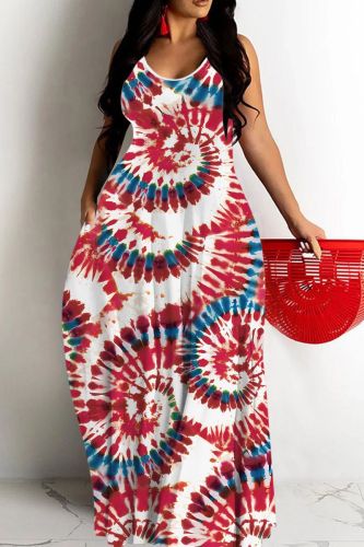 Sexy Flag Star Print Backless Spaghetti Strap Sleeveless Floor Length Long Baggy Vacation Maxi Slip Dresses For Independence Day