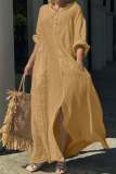 Casual V Neck Long Sleeve Buttons Vacation Long Loose Vacation Maxi Shirts Dress