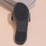 Casual Daily Rhinestone Decor Oversized Slippery Outdoor Sandals With Soft Bottom And Flat Soles Open Toe Sandals