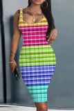 Casual Tie Dye Print U Neck Sleeveless Bodycon Midi Tank Dresse