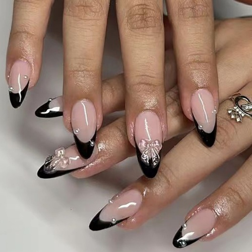 Casual Daily Bow Decor Press on Nails Tips French Short False Nails With Chic Elegance Full Cover False Nails