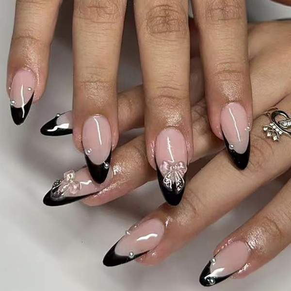 Casual Daily Bow Decor Press on Nails Tips French Short False Nails With Chic Elegance Full Cover False Nails