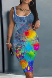 Casual O Neck Sleeveless Ruffle Hem Bodycon Birthday Party Midi Dress