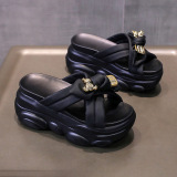 Casual Summer Bow High-Heeled Sponge Cake Net Red Sandals and Slippers Round Out Door Wedges Shoes