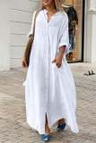Casual V Neck Long Sleeve Buttons Vacation Long Loose Vacation Maxi Shirts Dress