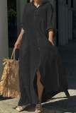 Casual V Neck Long Sleeve Buttons Vacation Long Loose Vacation Maxi Shirts Dress