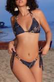 Sexy Print Lace Up Backless Bikini Sets Beach Vacation Swimwears (With Paddings)