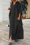Casual V Neck Long Sleeve Buttons Vacation Long Loose Vacation Maxi Shirts Dress