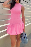 Casual Half A Turtleneck Sleeveless Bubble Hem Party Club Sweet Knitted Mini Dresses