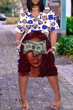 Casual Figure Print Basic V Neck Short Sleeve Pockets Plus Size T-shirt Midi Dresses