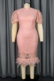 Party Hubble-Bubble Sleeve Half A Turtleneck Feathers Hem Wrapped Skirt Bodycon Midi Dresses