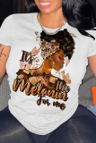 Casual Figure Print O Neck Short Sleeves Slim Fitted T-Shirts