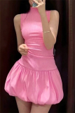 Casual Half A Turtleneck Sleeveless Bubble Hem Party Club Sweet Knitted Mini Dresses