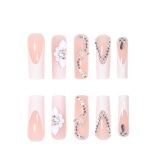 Casual Flowers Rhinestone Decor Long Square Press On Nails Paste