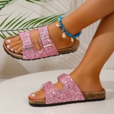 Daily Sequins Glamorous Closed-Toe Sandals Flat Sandals With Metallic Buckles Outdoor Shoes