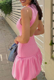 Casual Half A Turtleneck Sleeveless Bubble Hem Party Club Sweet Knitted Mini Dresses