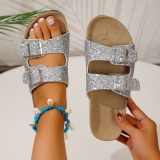 Daily Sequins Glamorous Closed-Toe Sandals Flat Sandals With Metallic Buckles Outdoor Shoes