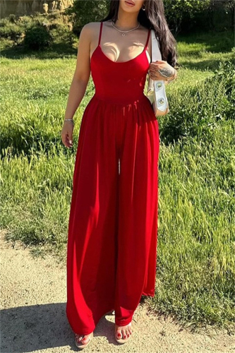 Sexy Backless Sleeveless Spaghetti Strap Vacation Cami Wide Leg Jumpsuits