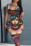 Casual Figure Print Basic U Neck Sleeveless Vest Bodycon Midi Tank Dresses
