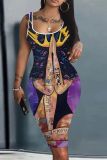 Casual Figure Print Basic U Neck Sleeveless Vest Bodycon Midi Tank Dresses