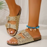 Daily Sequins Glamorous Closed-Toe Sandals Flat Sandals With Metallic Buckles Outdoor Shoes