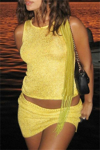 Casual O Neck Sleeveless Knitted Tank Tops And Mini Skirts Vacation Two Pieces Dress Sets