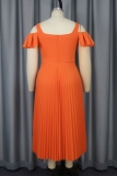 Formal Square Neck Flutter Sleeve Hollow Out Cinch Waist A Line Office Lady Pleated Maxi Dress