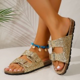 Daily Sequins Glamorous Closed-Toe Sandals Flat Sandals With Metallic Buckles Outdoor Shoes