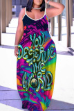 Sexy Graphics Print Backless Spaghetti Strap Sleeveless Long Vacation Baggy Slip Maxi Dresses