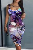 Casual Figure Print Basic U Neck Sleeveless Vest Bodycon Midi Tank Dresses