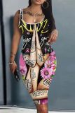 Casual Figure Print Basic U Neck Sleeveless Vest Bodycon Midi Tank Dresses