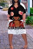 Casual Figure Print Basic V Neck Short Sleeve Pockets Plus Size T-shirt Midi Dresses