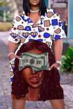 Casual Figure Print Basic V Neck Short Sleeve Pockets Plus Size T-shirt Midi Dresses