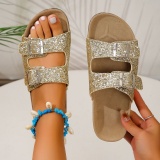 Daily Sequins Glamorous Closed-Toe Sandals Flat Sandals With Metallic Buckles Outdoor Shoes